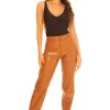 Broeken LA Sisters | Leather Straight Leg Pants Camel