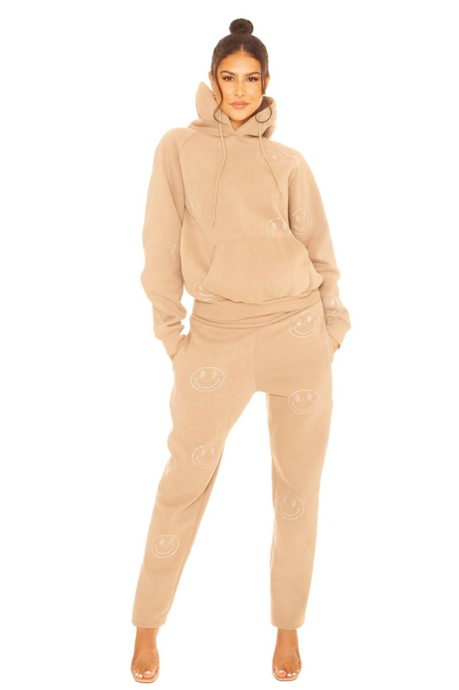 Broeken LA Sisters | Rhinestone Smiley Sweatpants Nude