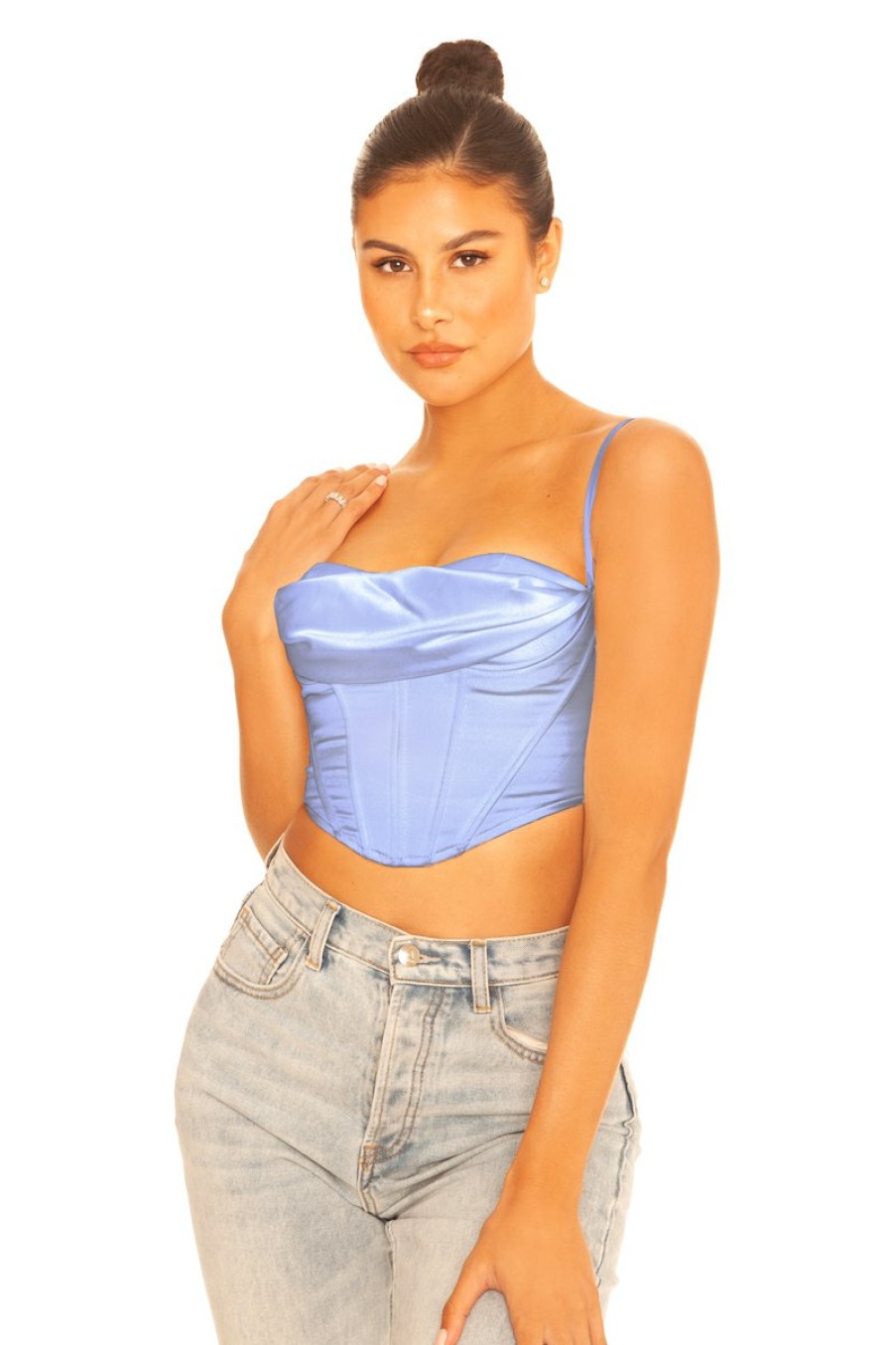 Tops LA Sisters | Satin Draped Corset Blue