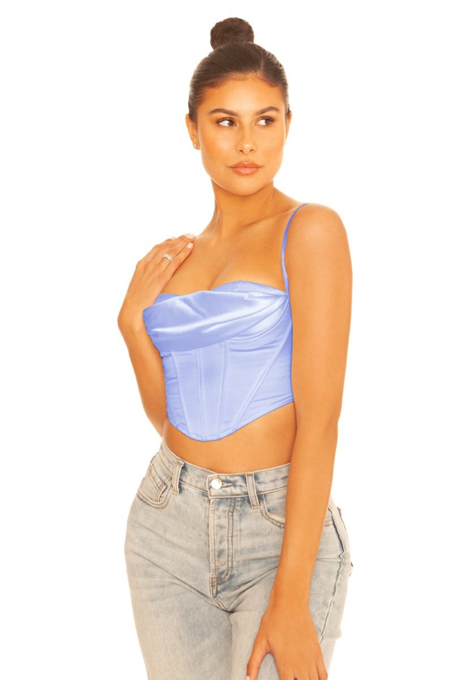 Tops LA Sisters | Satin Draped Corset Blue