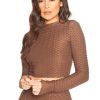 Tops LA Sisters | Honeycomb Long Sleeve Crop Top Brown