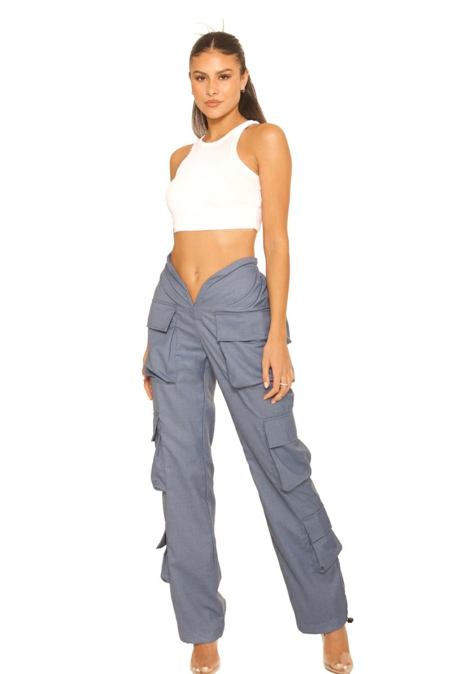 Broeken LA Sisters | Front Split Cargo Pants Denim