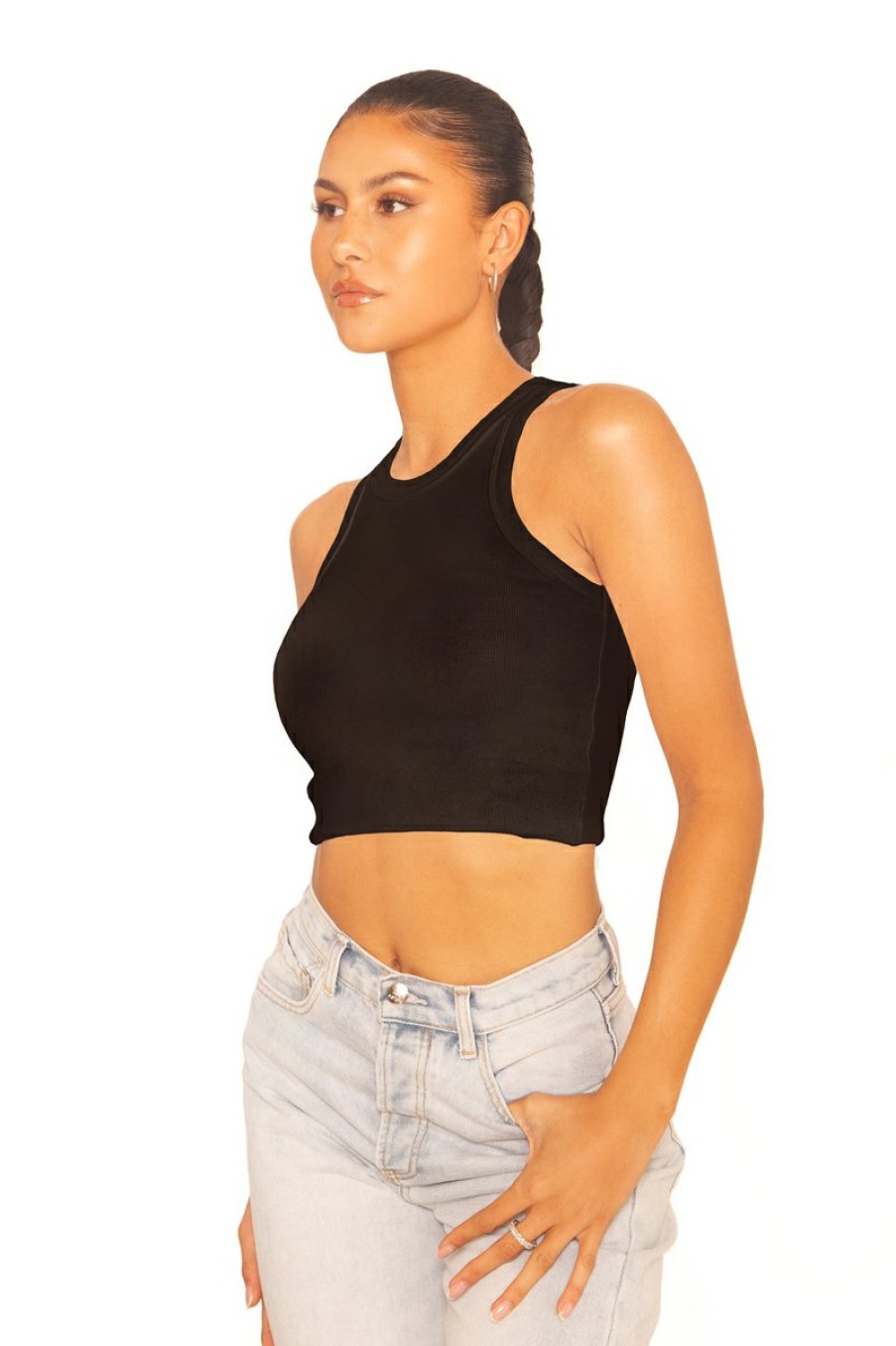 Tops LA Sisters | Ribbed Crop Top Black