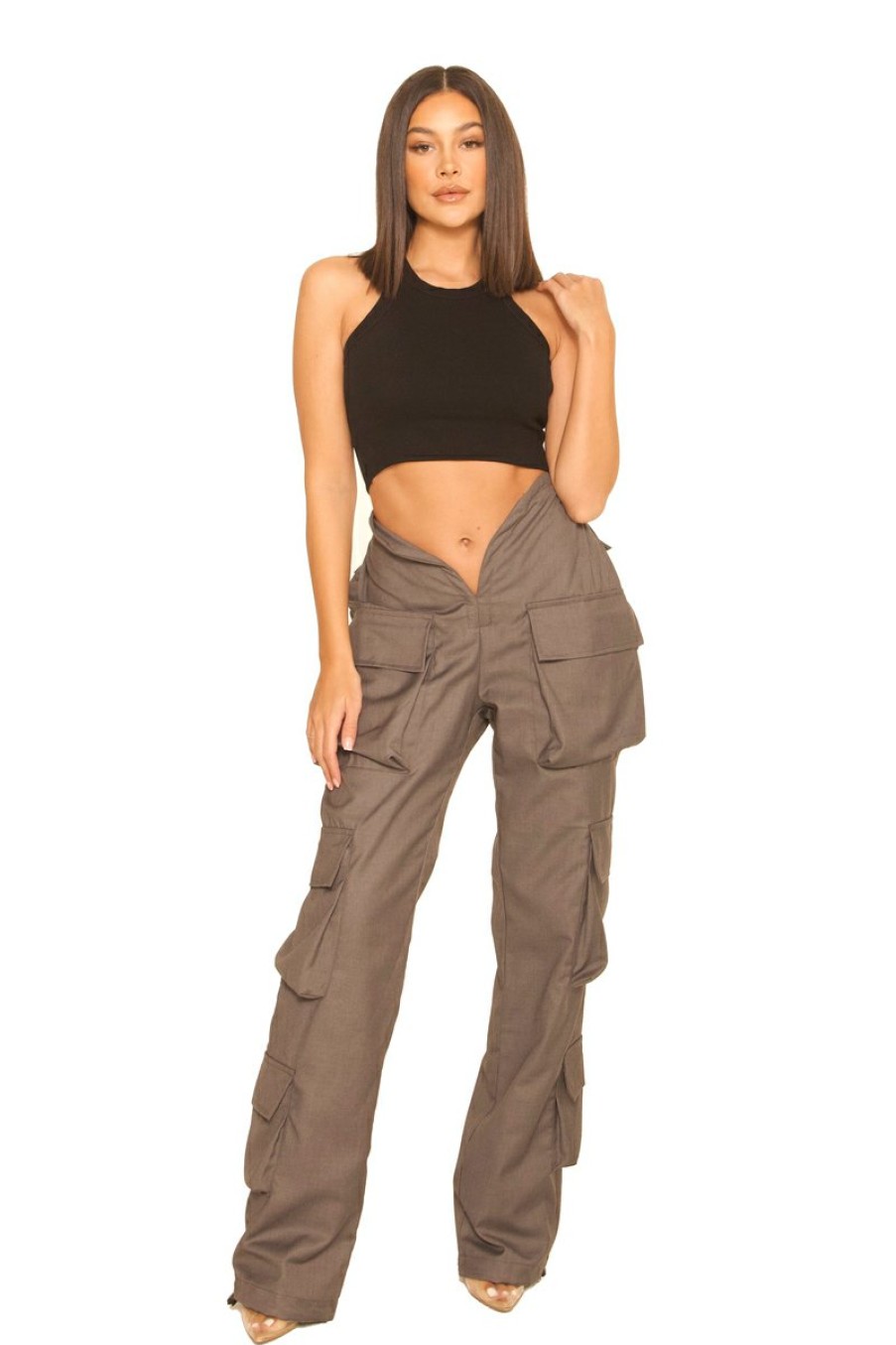 Broeken LA Sisters | Front Split Cargo Pants Grey