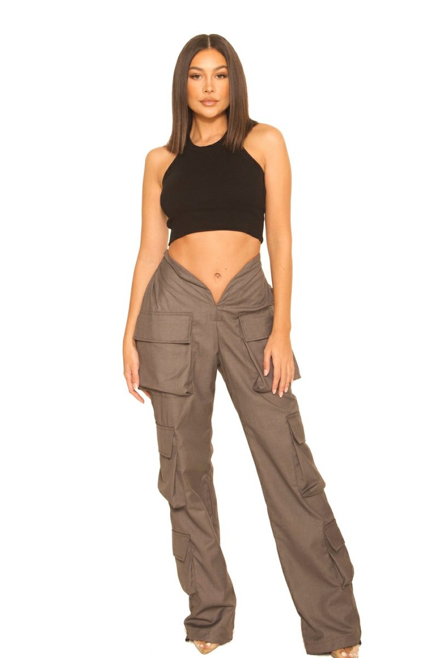 Broeken LA Sisters | Front Split Cargo Pants Grey