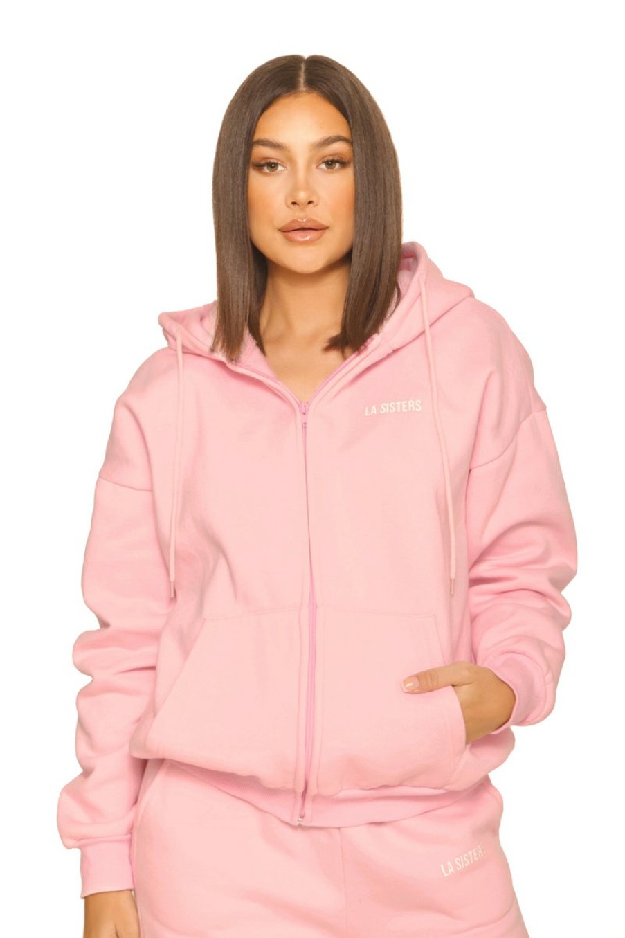 Truien LA Sisters | Essential Zipper Hoodie 2.0 Light Pink