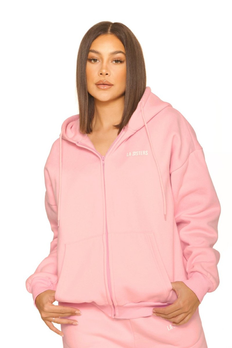 Truien LA Sisters | Essential Zipper Hoodie 2.0 Light Pink