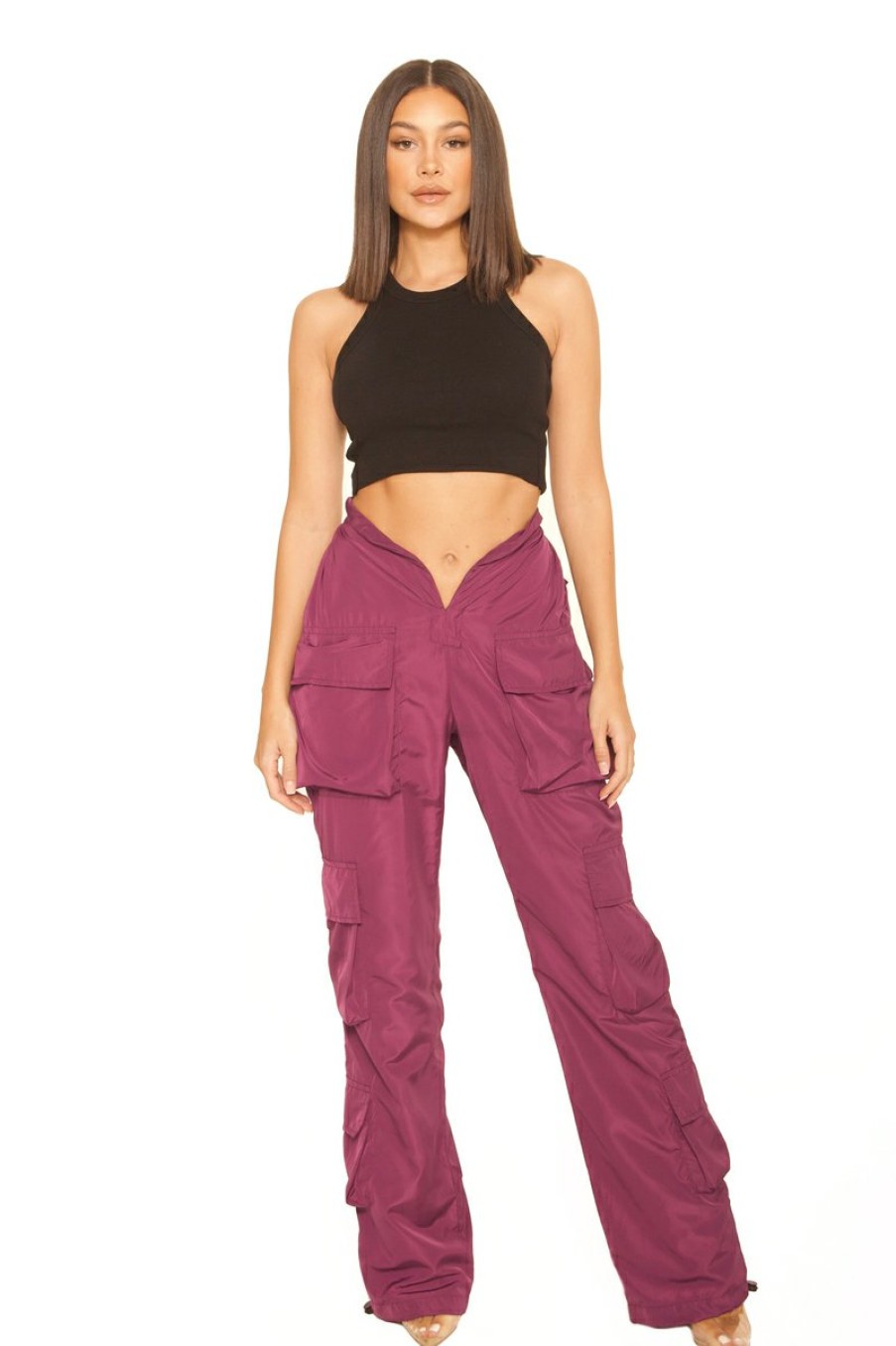 Broeken LA Sisters | Front Split Cargo Pants Purple