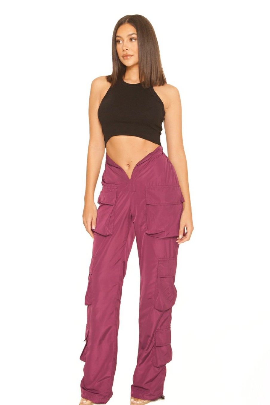 Broeken LA Sisters | Front Split Cargo Pants Purple