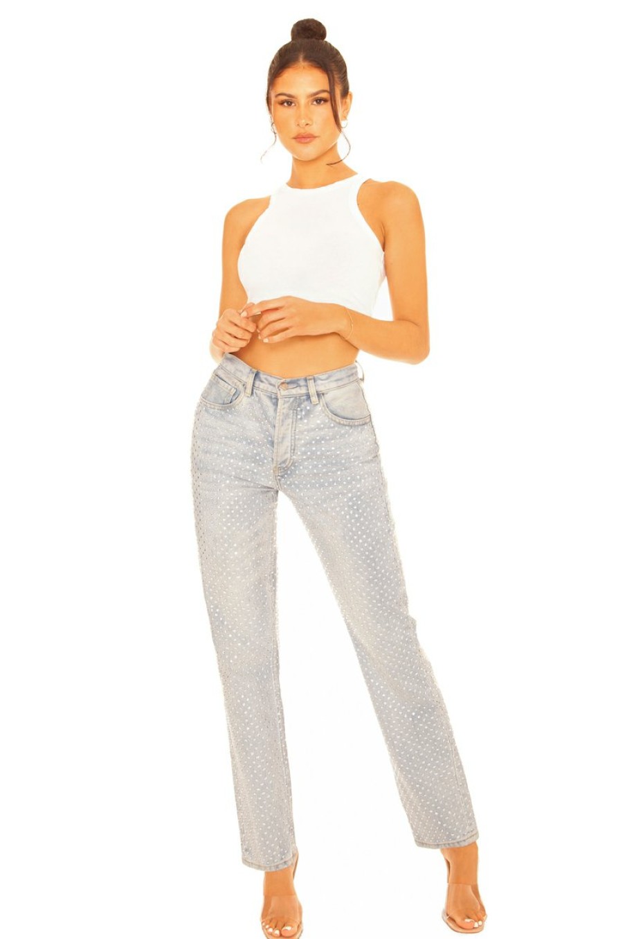 Jeans LA Sisters | Rhinestone Straight Leg Jeans