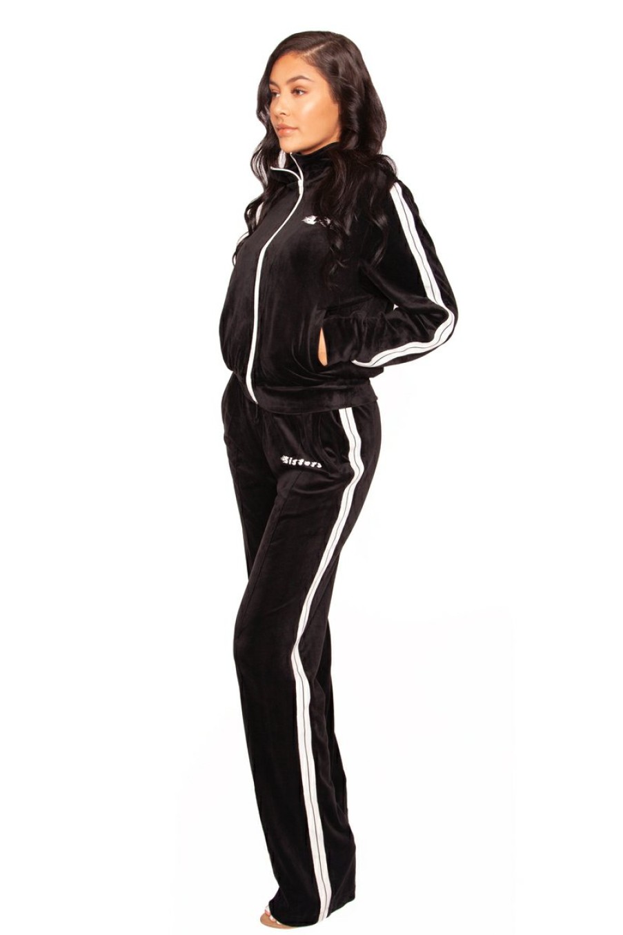 Two Pieces LA Sisters | Velvet Flame Tracksuit Black