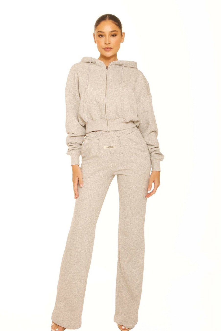 Broeken LA Sisters | Essential Wide Leg Pants Light Grey