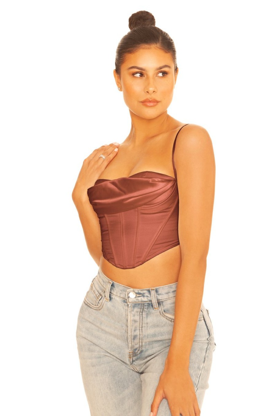 Tops LA Sisters | Satin Draped Corset Brown