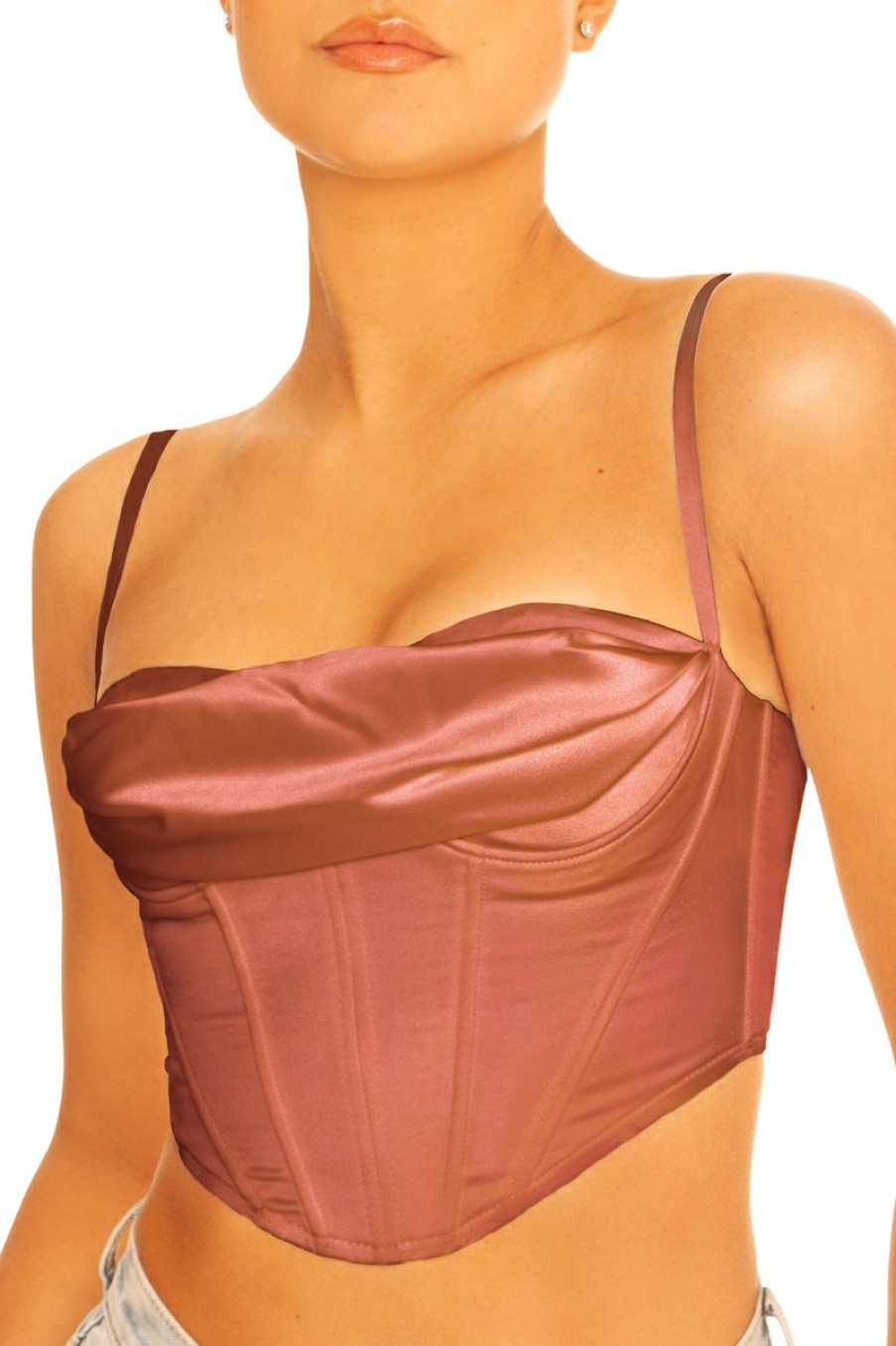 Tops LA Sisters | Satin Draped Corset Brown