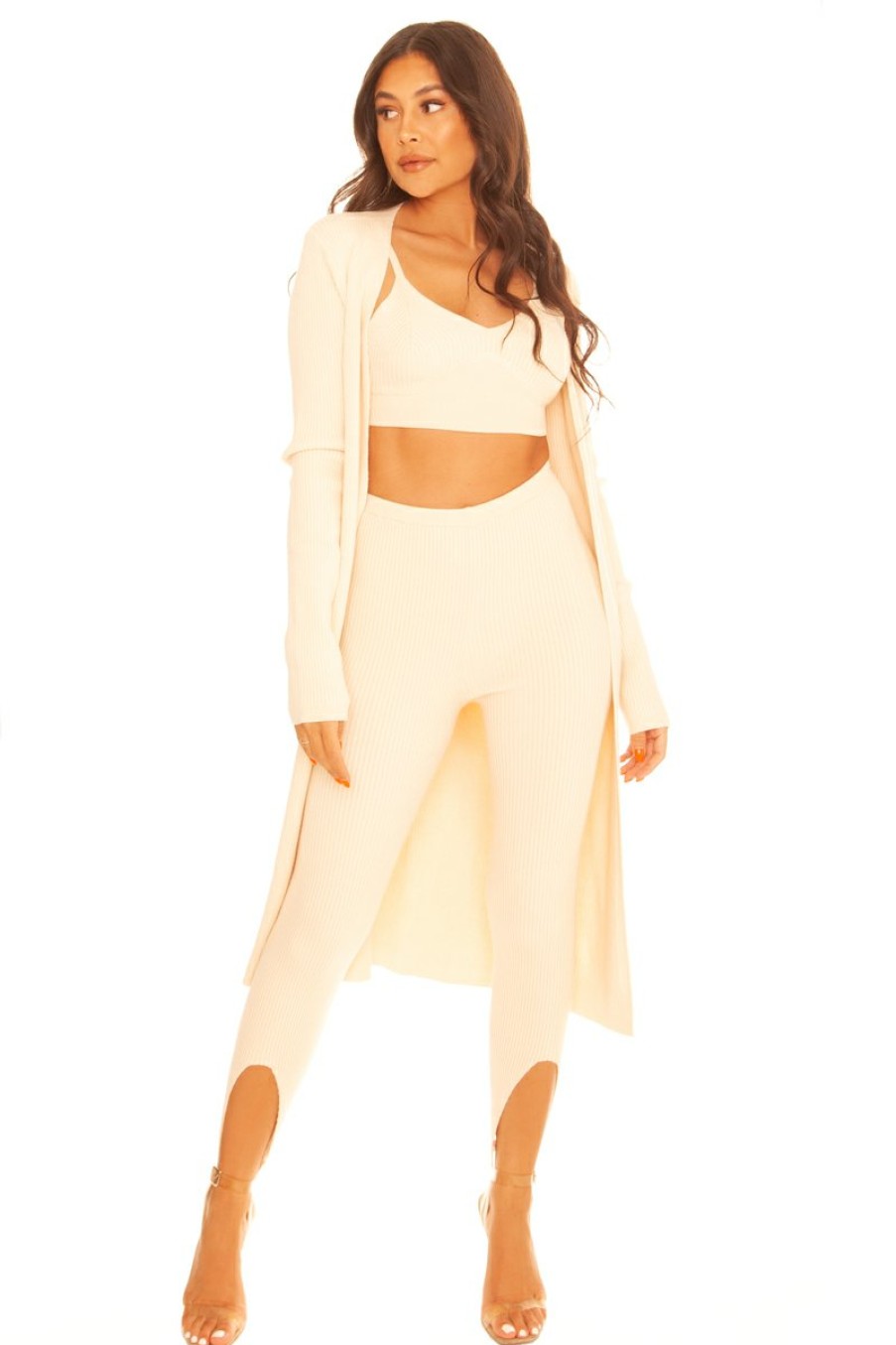 Two Pieces LA Sisters | Knitted Ankle Strap Three Piece Creme