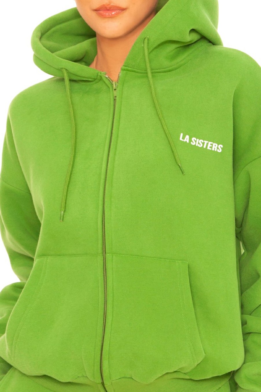 Truien LA Sisters | Essential Zipper Hoodie 2.0 Green