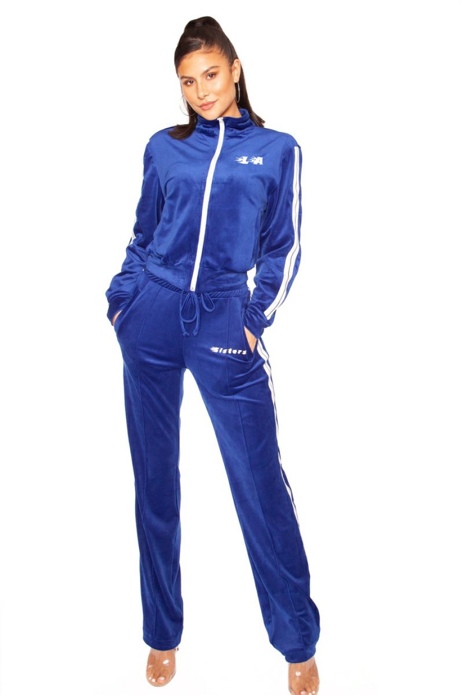 Two Pieces LA Sisters | Velvet Flame Tracksuit Blue