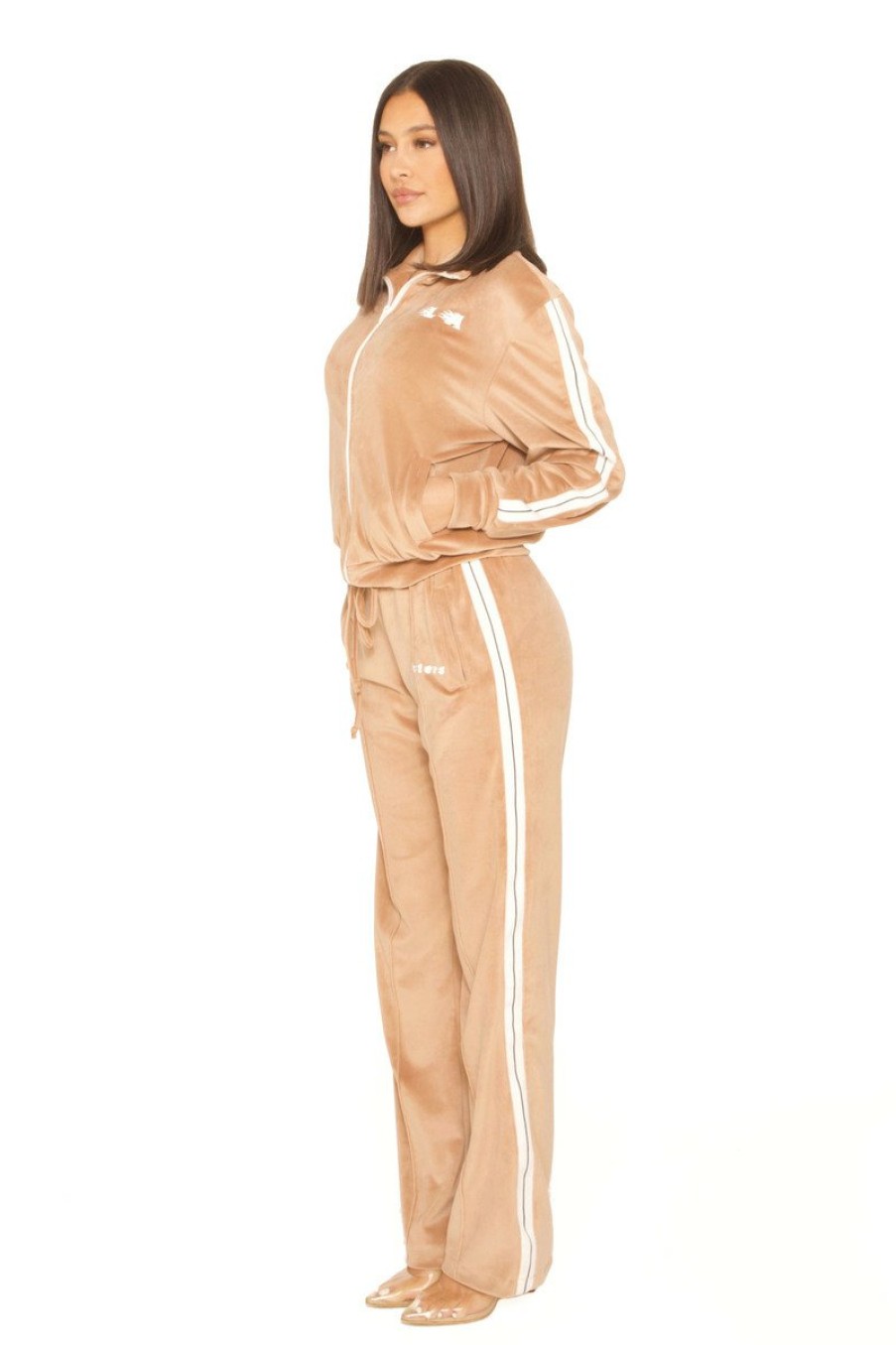 Two Pieces LA Sisters | Velvet Flame Tracksuit Beige