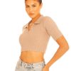 Tops LA Sisters | Knitted Cropped Polo Beige