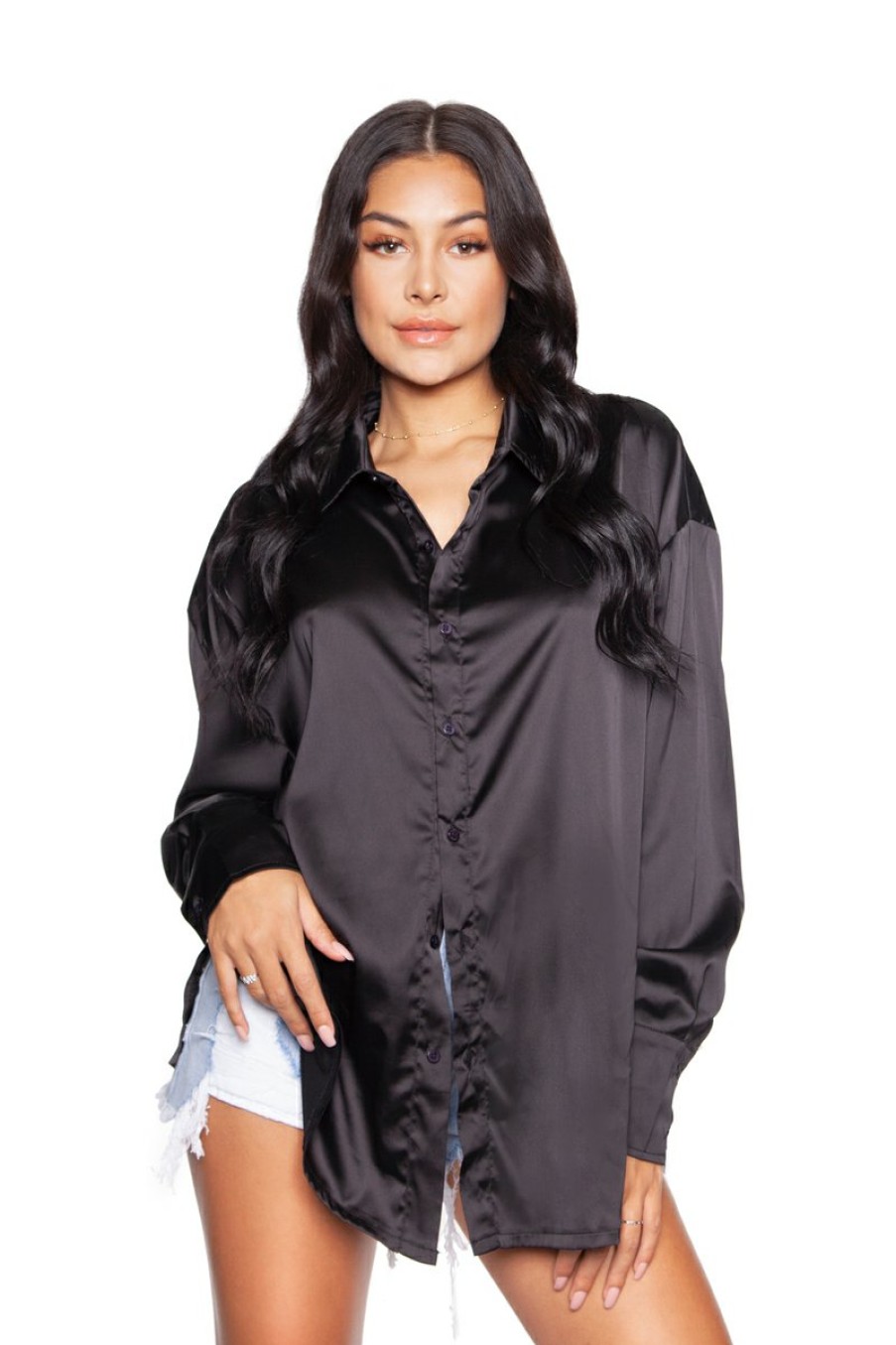 Blouses LA Sisters | Satin Oversized Blouse Black