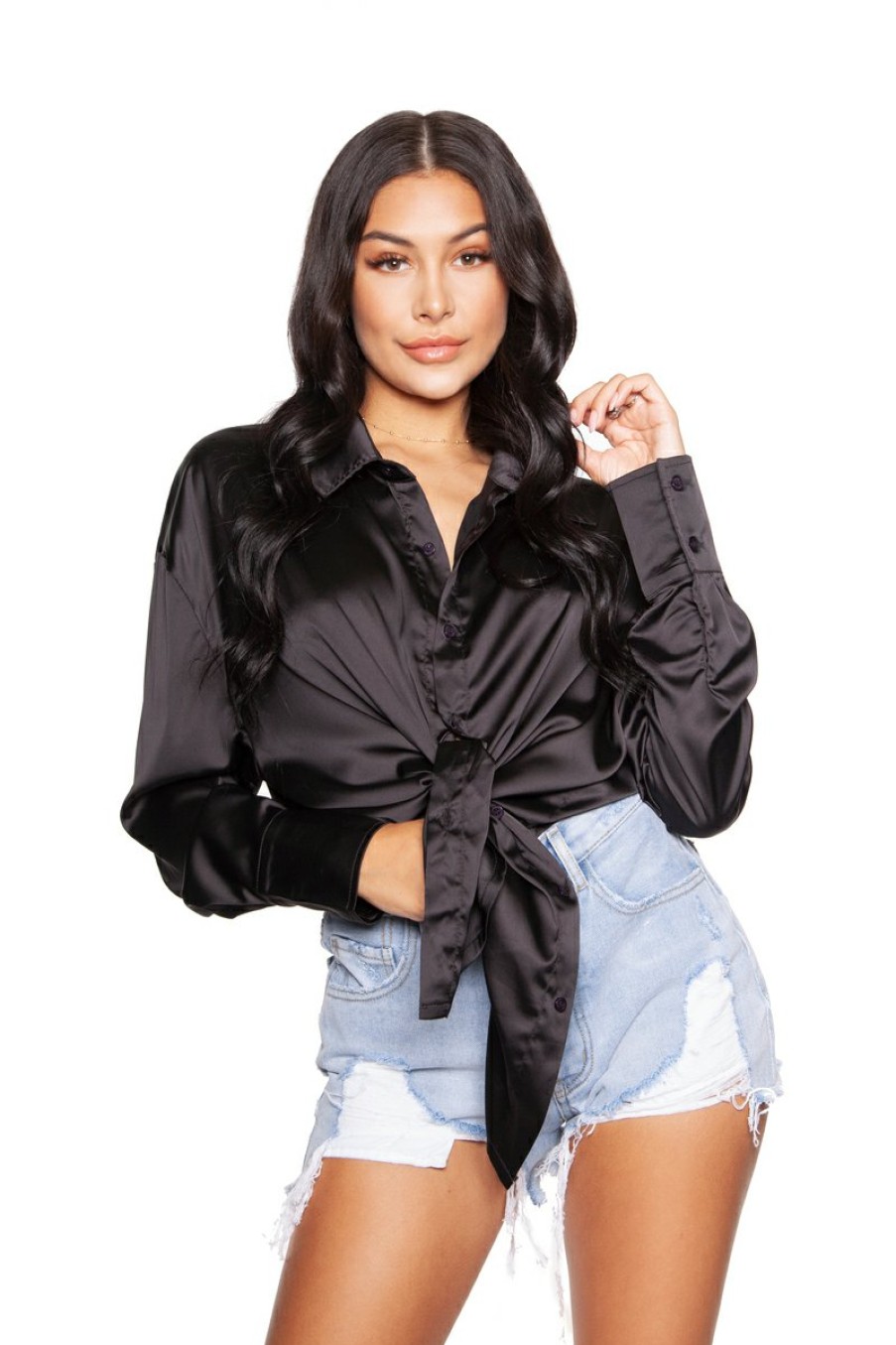 Blouses LA Sisters | Satin Oversized Blouse Black