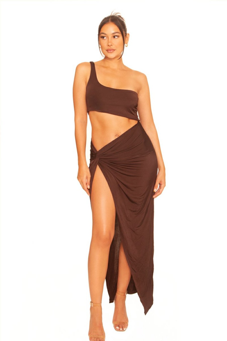 Jurken LA Sisters | Twist Cut Out Dress Brown