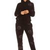 Broeken LA Sisters | Rhinestone Smiley Sweatpants Black