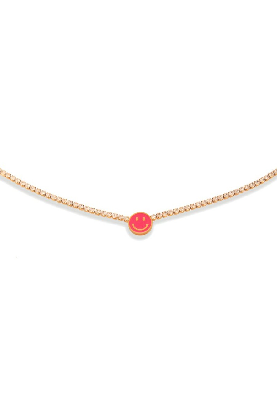 Sieraden LA Sisters | Rhinestone Smiley Necklace Pink