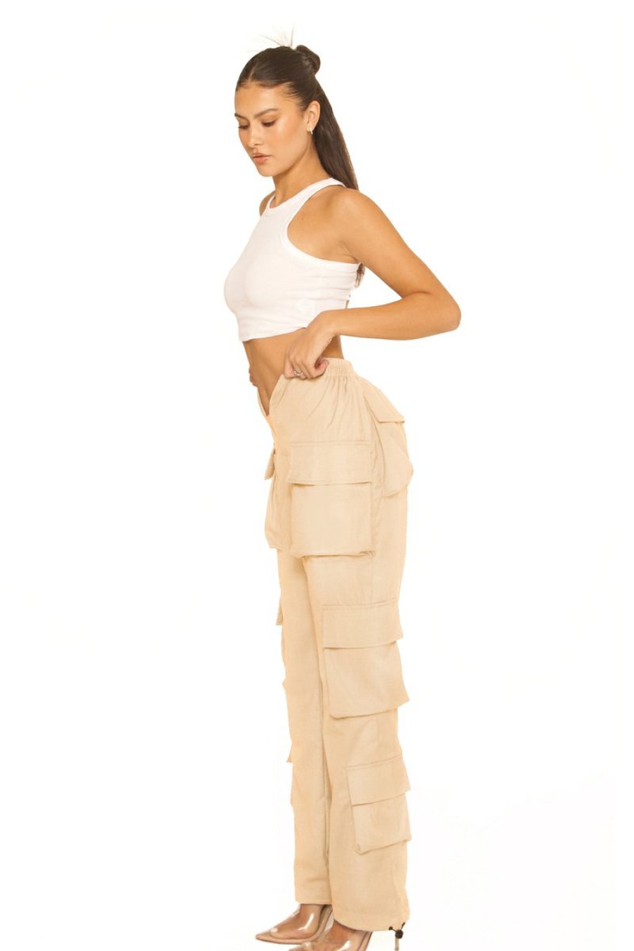 Broeken LA Sisters | Front Split Cargo Pants Beige