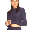 Tops LA Sisters | Honeycomb Long Sleeve Crop Top Navy