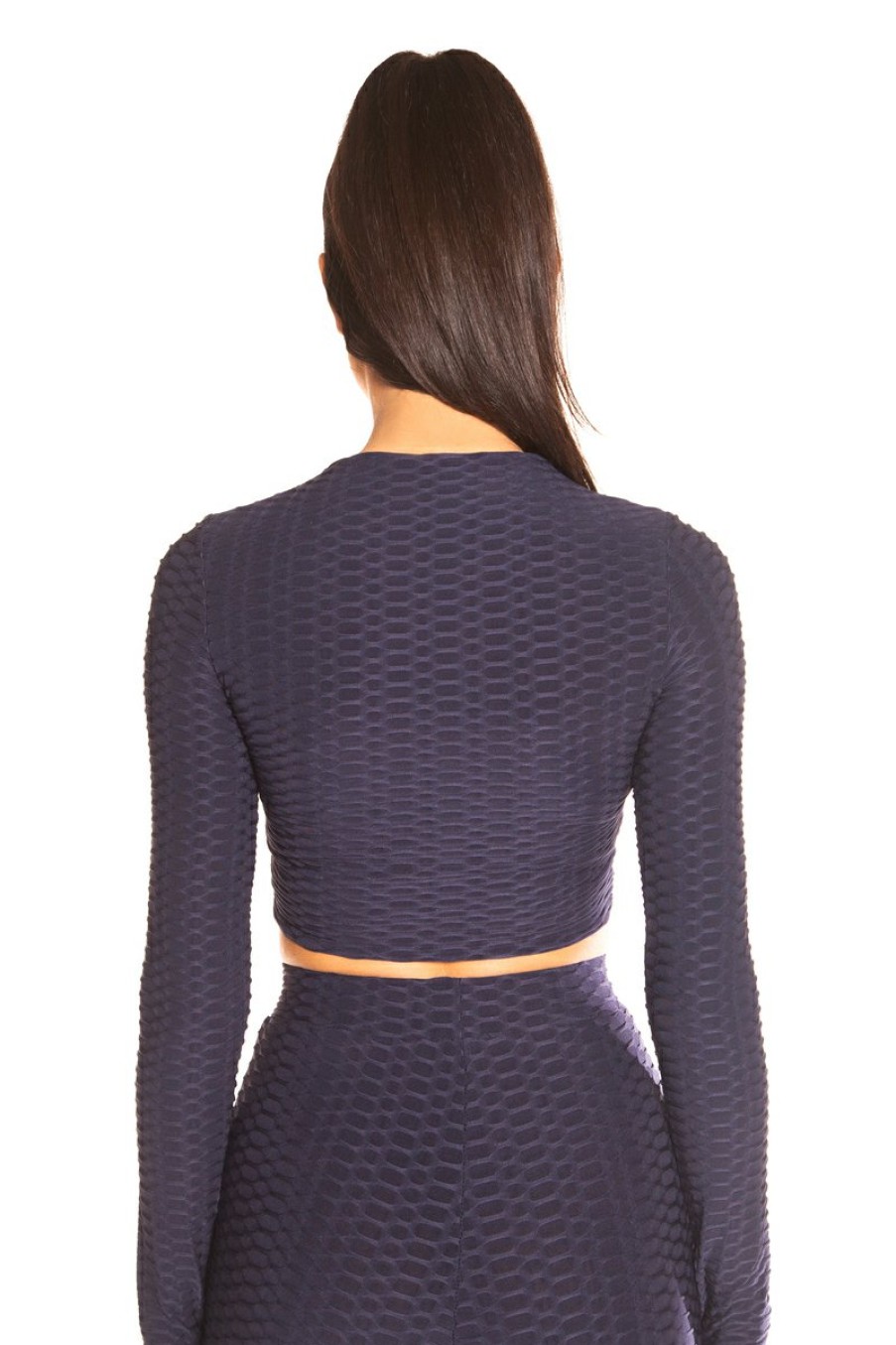 Tops LA Sisters | Honeycomb Long Sleeve Crop Top Navy