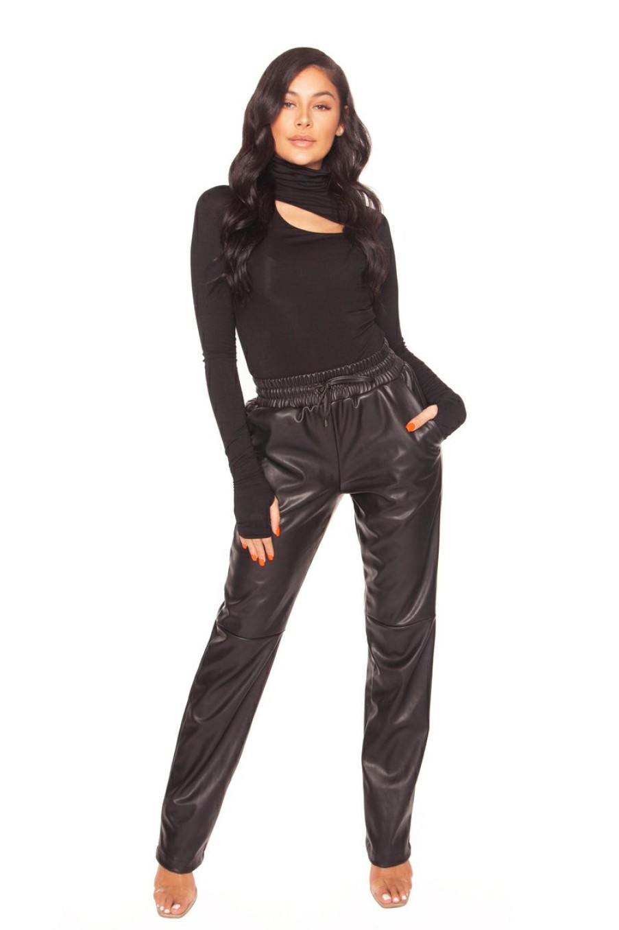 Broeken LA Sisters | Leather Wide Leg Pants