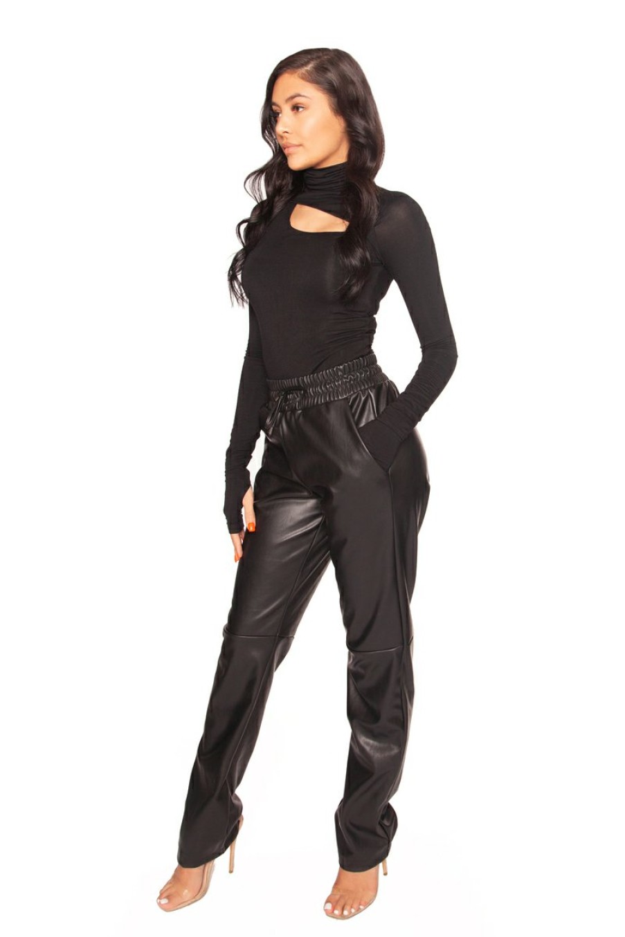 Broeken LA Sisters | Leather Wide Leg Pants