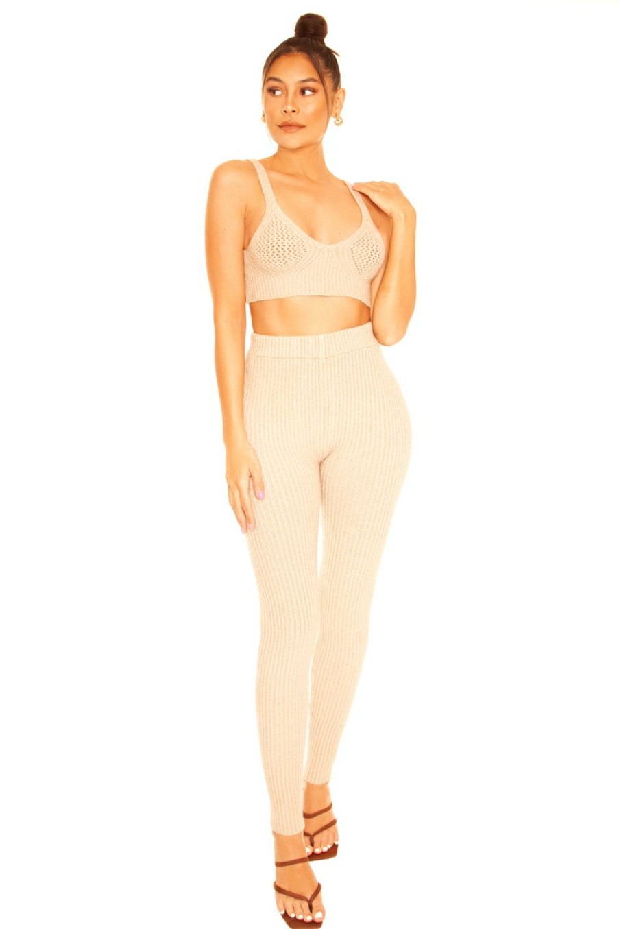 Two Pieces LA Sisters | Knitted Bralette Two Piece Beige