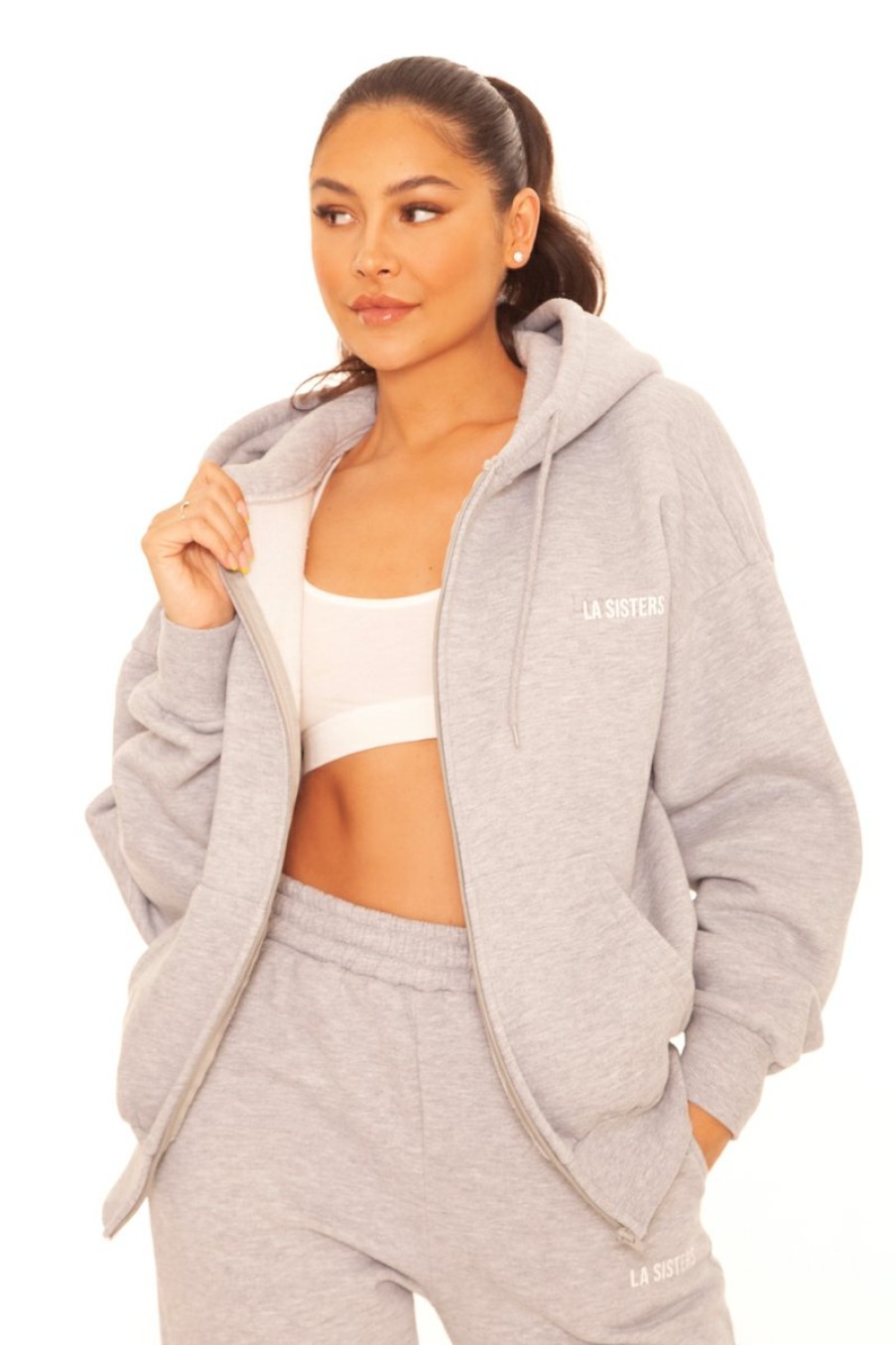 Truien LA Sisters | Essential Zipper Hoodie 2.0 Grey