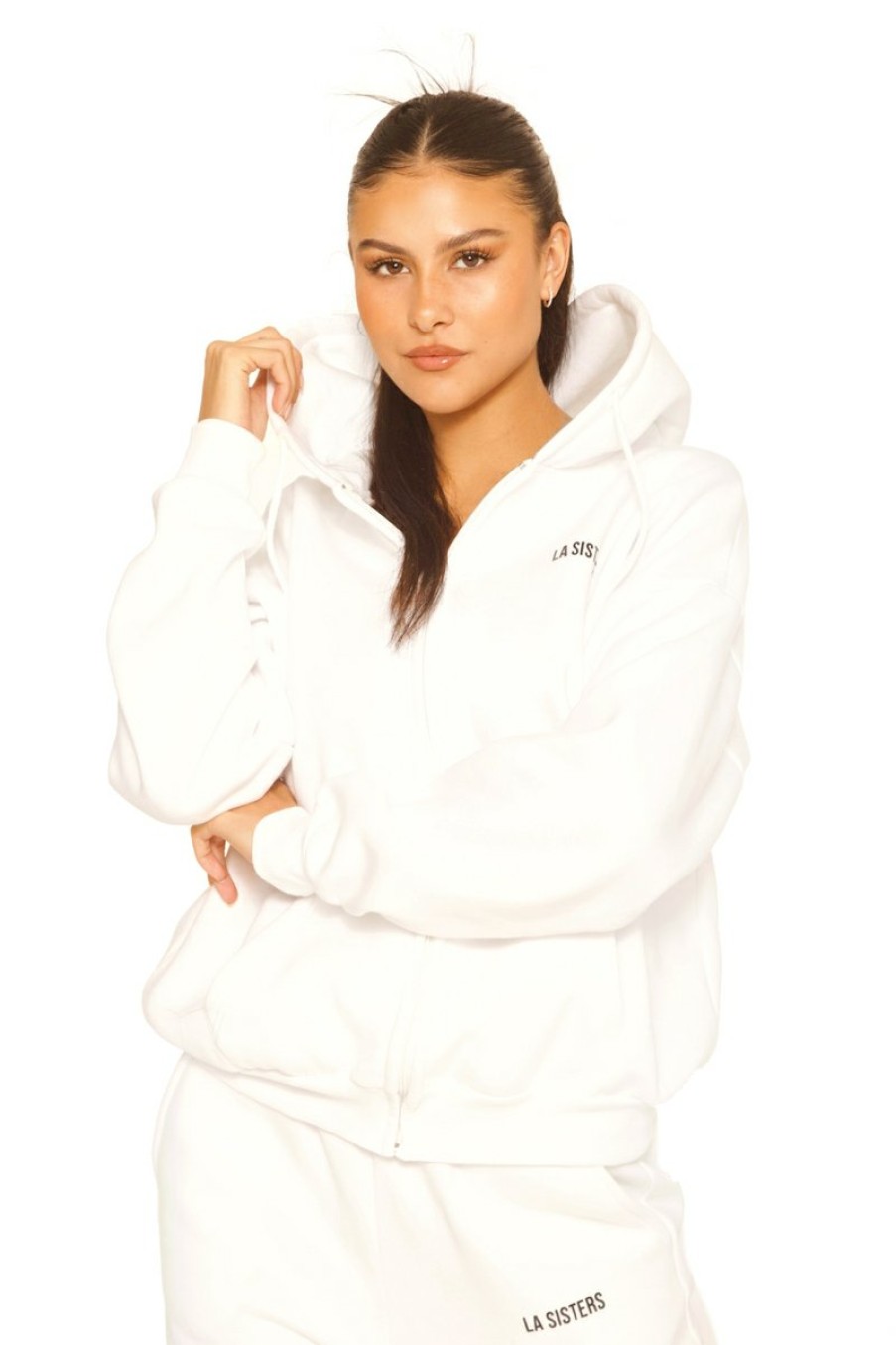 Truien LA Sisters | Essential Zipper Hoodie 2.0 White