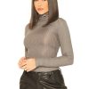 Tops LA Sisters | Ribbed Logo Turtle Neck Top Grey