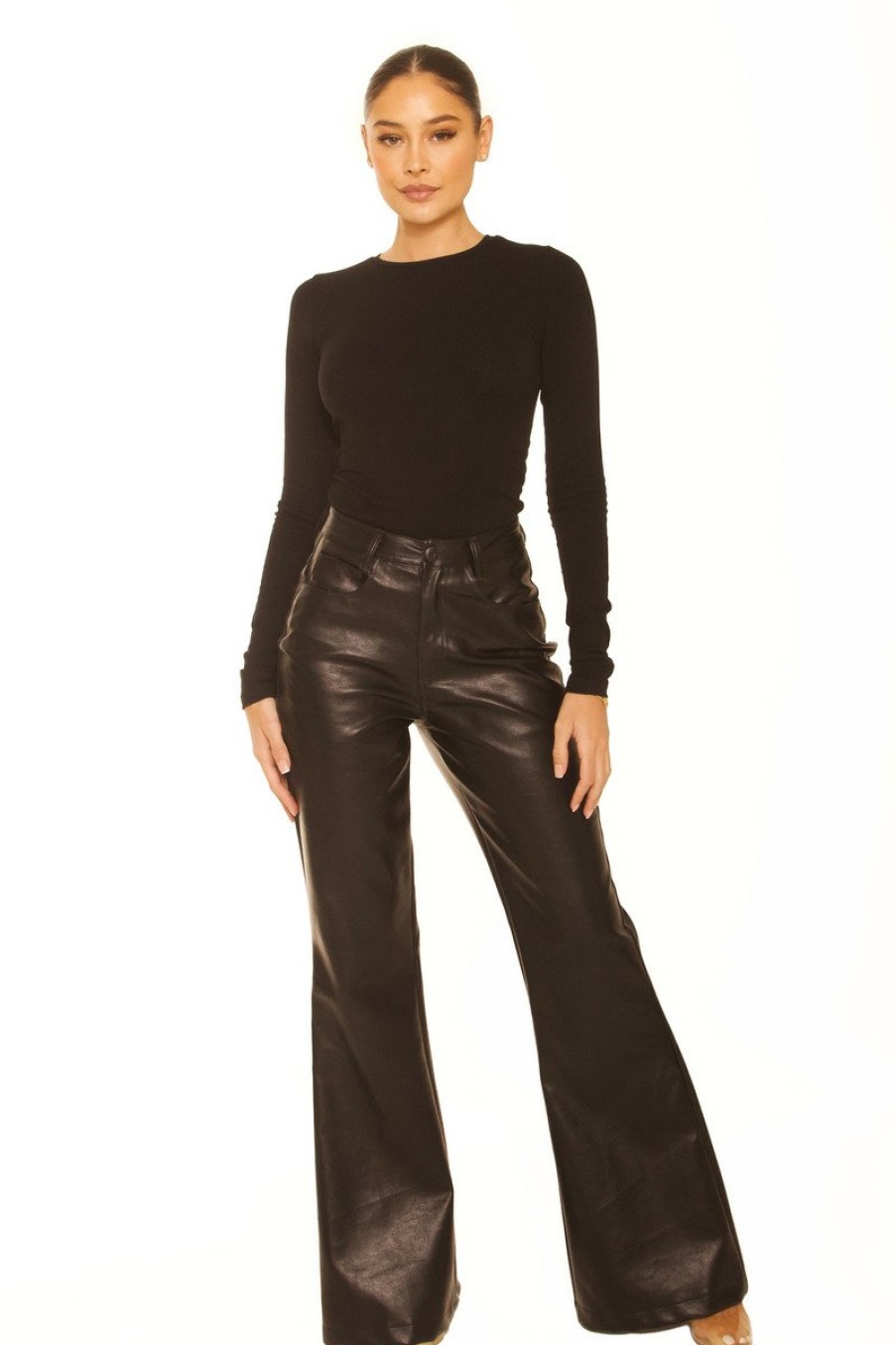 Broeken LA Sisters | Leather Flair Pants