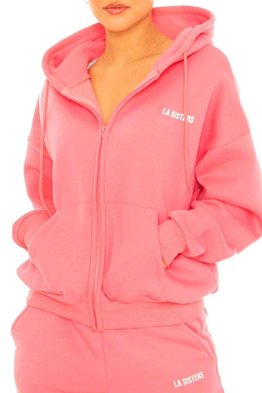 Truien LA Sisters | Essential Zipper Hoodie 2.0 Pink