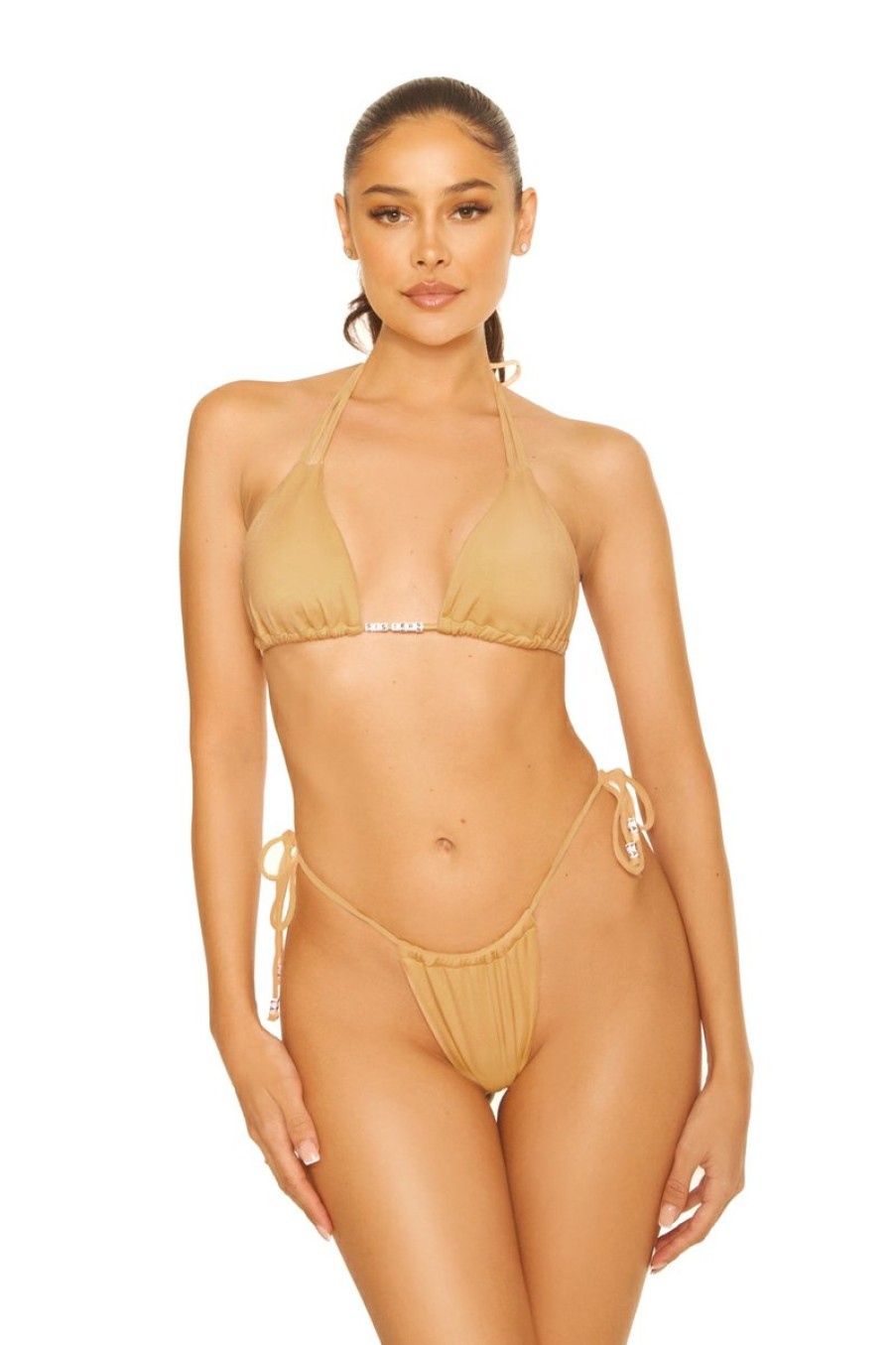 Zwemkleding LA Sisters | Beads Triangle Ruched Bikini Nude