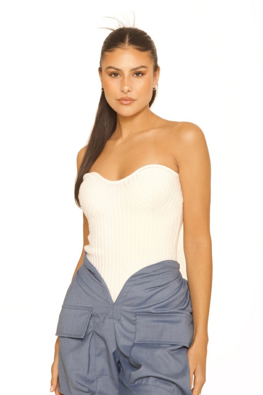 Tops LA Sisters | Knitted Bandeau Top Off-White