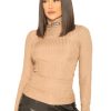 Tops LA Sisters | Ribbed Logo Turtle Neck Top Beige