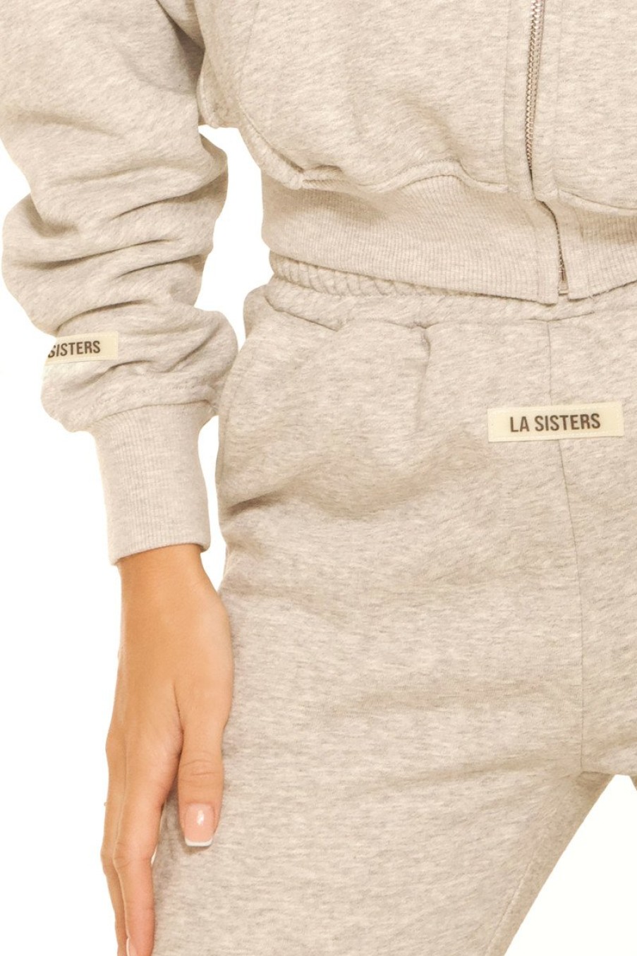 Truien LA Sisters | Essential Cropped Hoodie Light Grey