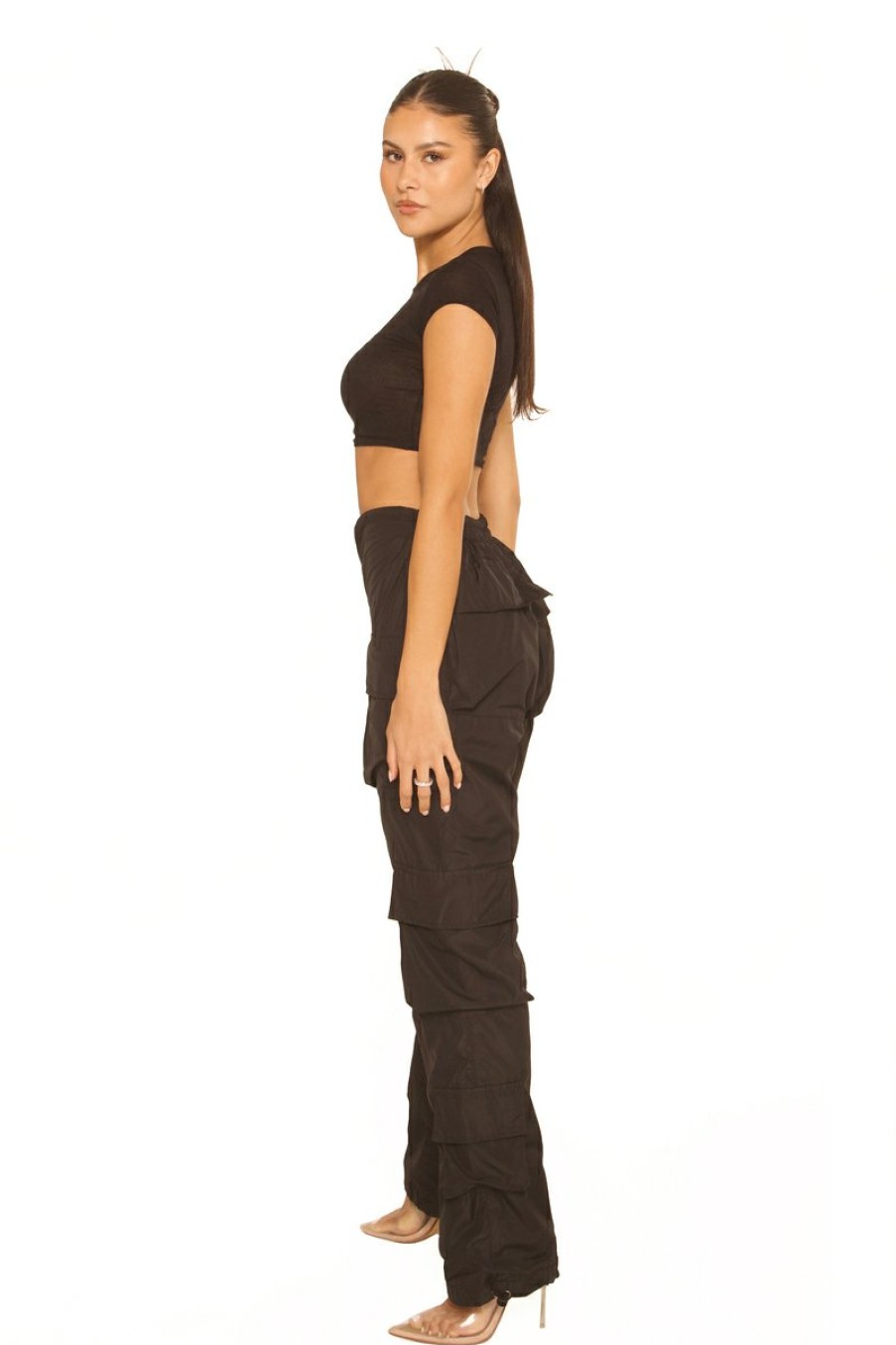 Broeken LA Sisters | Front Split Cargo Pants Black